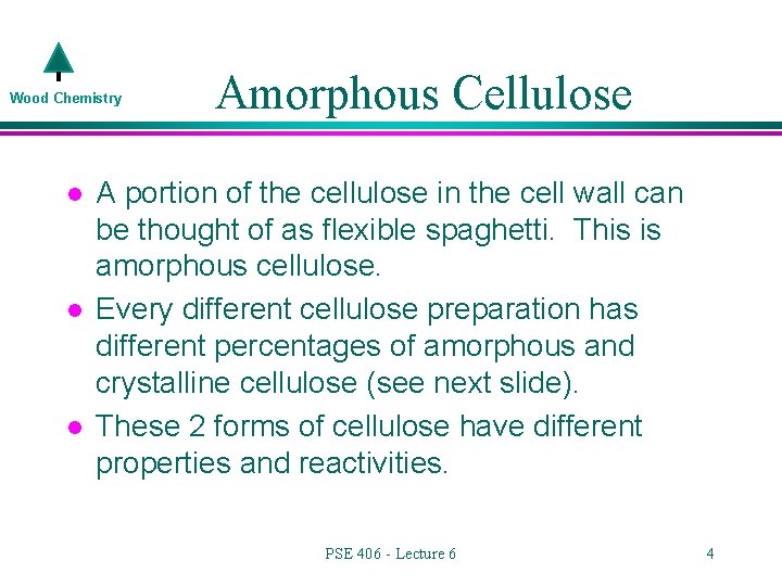 Wood Chemistry l l l Amorphous Cellulose A portion of the cellulose in the