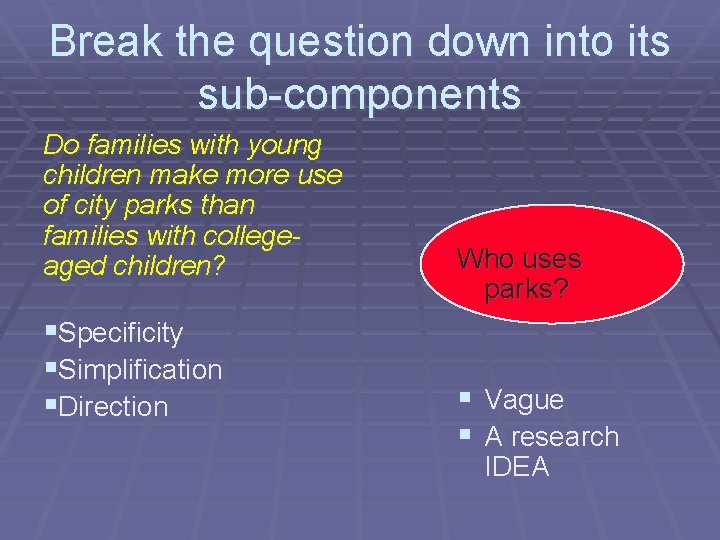 Break the question down into its sub-components Do families with young children make more