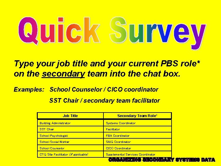 Type your job title and your current PBS role* on the secondary team into