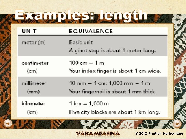 Examples: length © 2012 Fruition Horticulture 