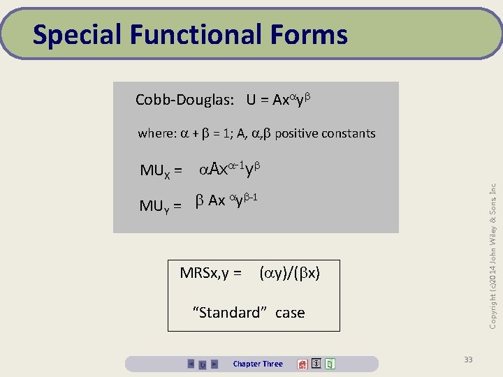 Special Functional Forms Cobb-Douglas: U = Ax y where: + = 1; A, ,