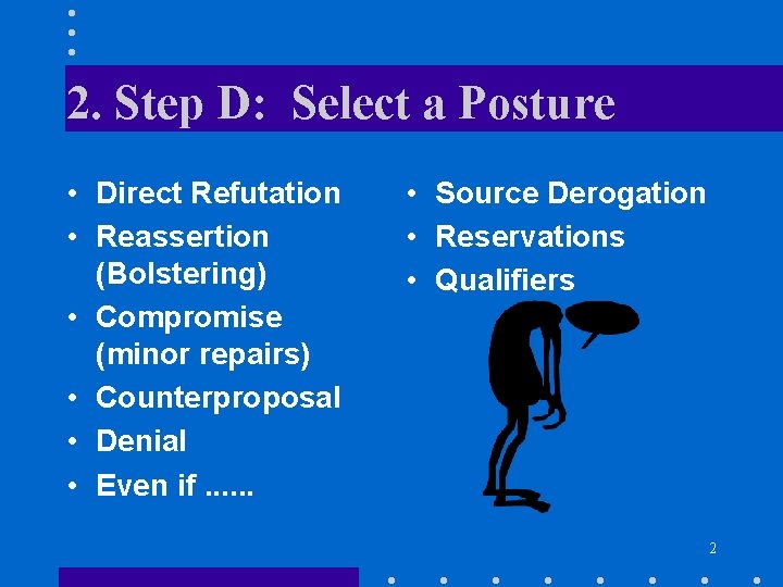 2. Step D: Select a Posture • Direct Refutation • Reassertion (Bolstering) • Compromise