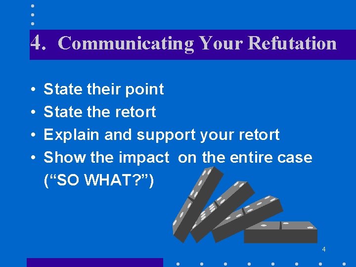 4. Communicating Your Refutation • • State their point State the retort Explain and