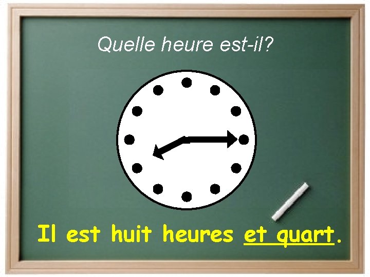 Quelle heure est-il? Il est huit heures et quart. 