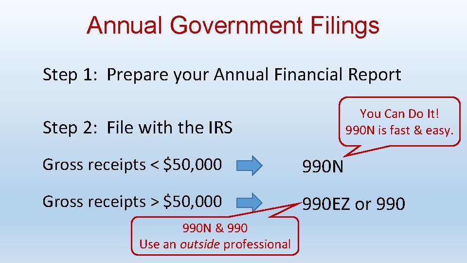 Annual Government Filings Step 1: Prepare your Annual Financial Report You Can Do It!
