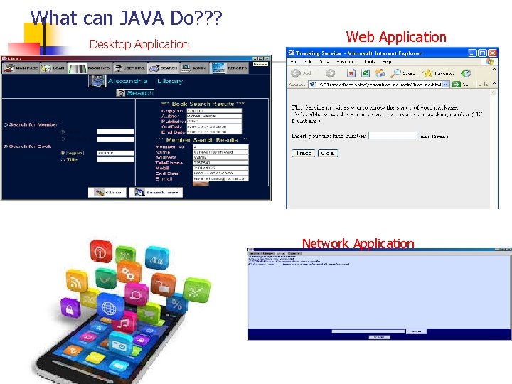What can JAVA Do? ? ? Desktop Application Web Application Network Application What can JAVA Do? ? ? Desktop Application Web Application Network Application