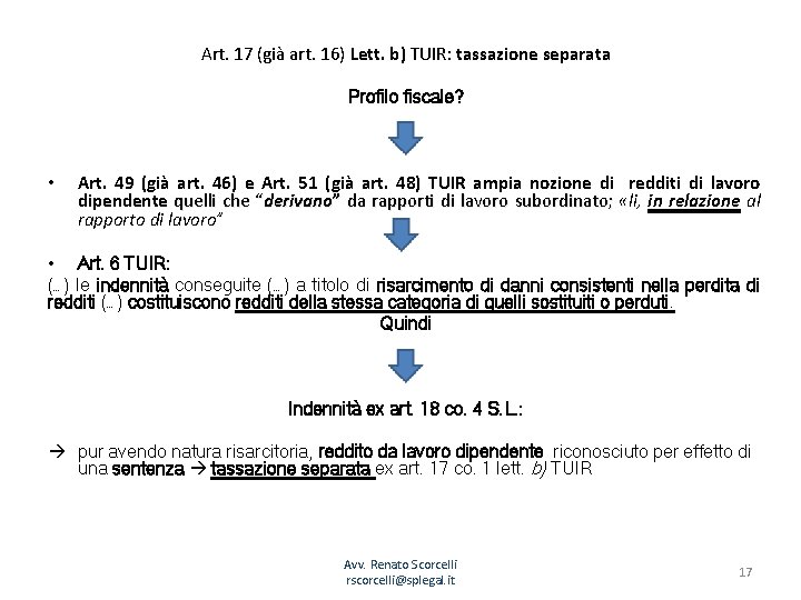 Art. 17 (già art. 16) Lett. b) TUIR: tassazione separata Profilo fiscale? • Art.