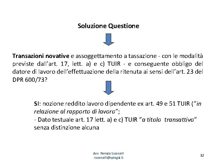 Soluzione Questione Transazioni novative e assoggettamento a tassazione - con le modalità previste dall’art.