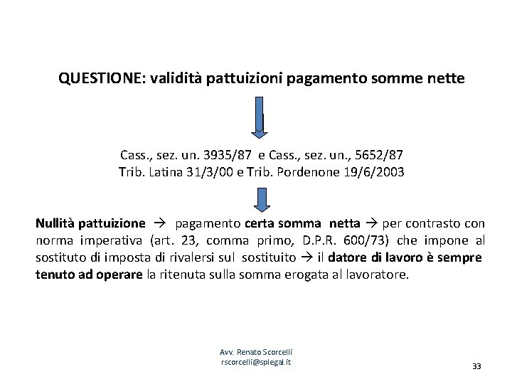 QUESTIONE: validità pattuizioni pagamento somme nette Cass. , sez. un. 3935/87 e Cass. ,