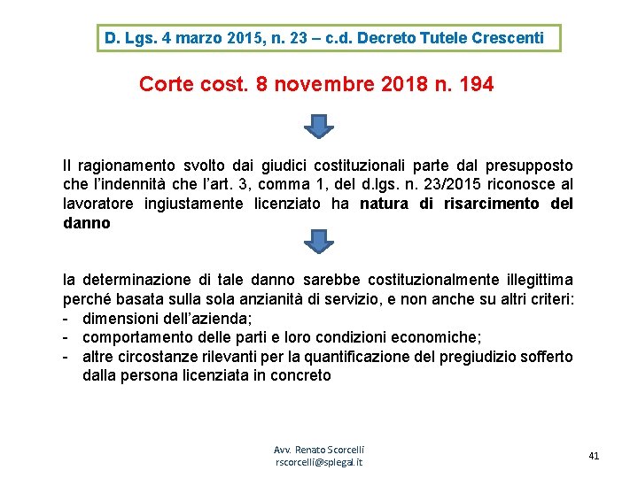 D. Lgs. 4 marzo 2015, n. 23 – c. d. Decreto Tutele Crescenti Corte