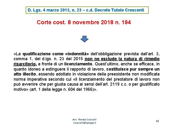 D. Lgs. 4 marzo 2015, n. 23 – c. d. Decreto Tutele Crescenti Corte