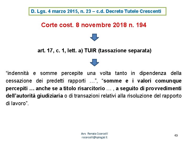 D. Lgs. 4 marzo 2015, n. 23 – c. d. Decreto Tutele Crescenti Corte