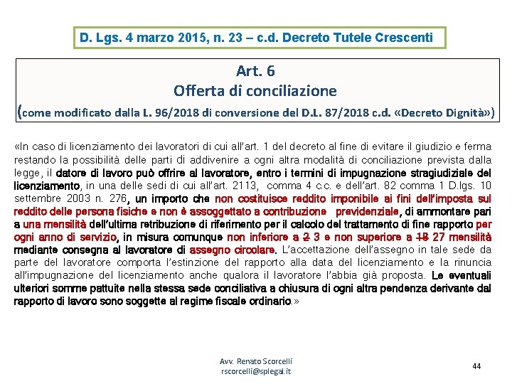 D. Lgs. 4 marzo 2015, n. 23 – c. d. Decreto Tutele Crescenti Art.