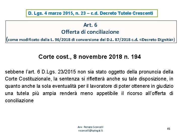D. Lgs. 4 marzo 2015, n. 23 – c. d. Decreto Tutele Crescenti Art.