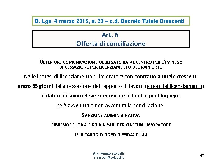 D. Lgs. 4 marzo 2015, n. 23 – c. d. Decreto Tutele Crescenti Art.