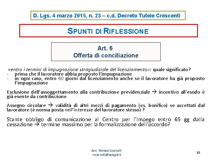 D. Lgs. 4 marzo 2015, n. 23 – c. d. Decreto Tutele Crescenti SPUNTI