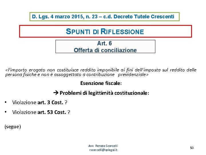 D. Lgs. 4 marzo 2015, n. 23 – c. d. Decreto Tutele Crescenti SPUNTI