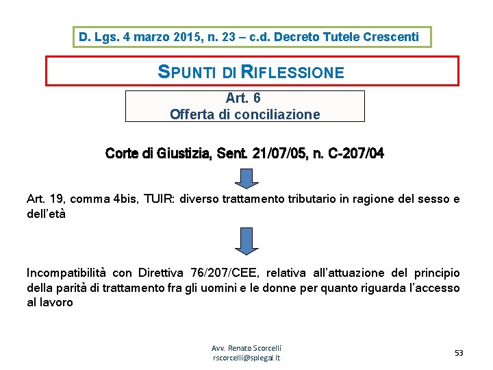 D. Lgs. 4 marzo 2015, n. 23 – c. d. Decreto Tutele Crescenti SPUNTI