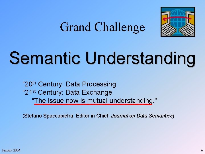 Grand Challenge Semantic Understanding “ 20 th Century: Data Processing “ 21 st Century: