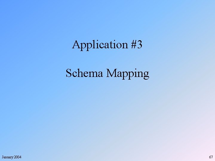 Application #3 Schema Mapping January 2004 67 