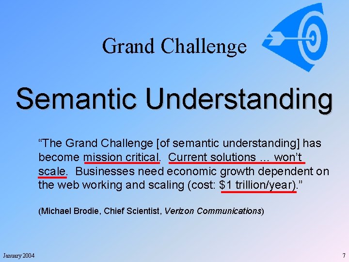 Grand Challenge Semantic Understanding “The Grand Challenge [of semantic understanding] has become mission critical.