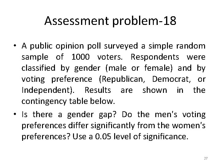 Assessment problem-18 • A public opinion poll surveyed a simple random sample of 1000