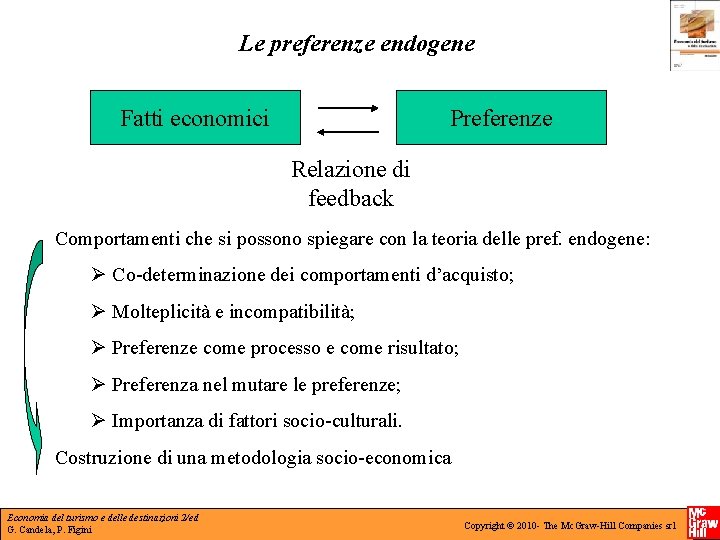 Le preferenze endogene Fatti economici Preferenze Relazione di feedback Comportamenti che si possono spiegare