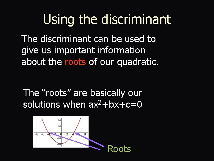 Using the discriminant The discriminant can be used to give us important information about