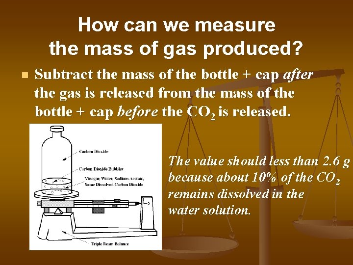 How can we measure the mass of gas produced? n Subtract the mass of