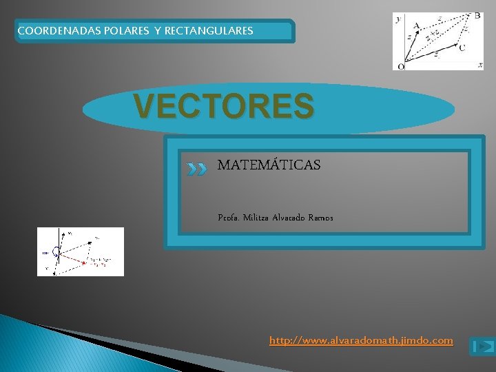 COORDENADAS POLARES Y RECTANGULARES VECTORES MATEMÁTICAS Profa. Militza Alvarado Ramos http: //www. alvaradomath. jimdo.