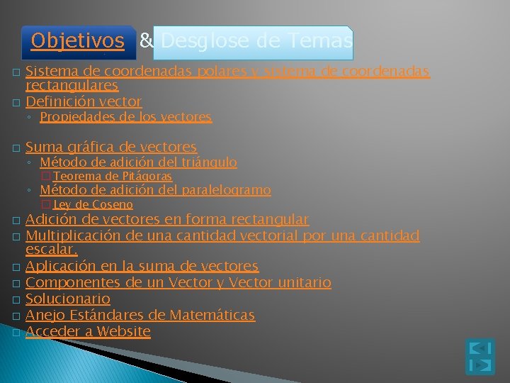 Objetivos & Desglose de Temas � Sistema de coordenadas polares y sistema de coordenadas