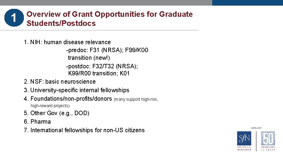 1 Overview of Grant Opportunities for Graduate Students/Postdocs 1. NIH: human disease relevance -predoc: