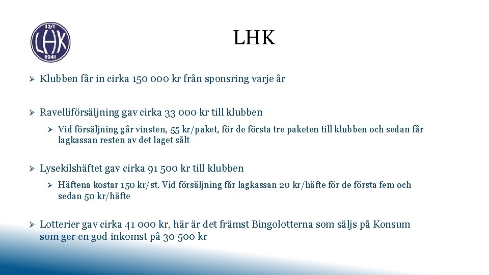 LHK Ø Klubben får in cirka 150 000 kr från sponsring varje år Ø