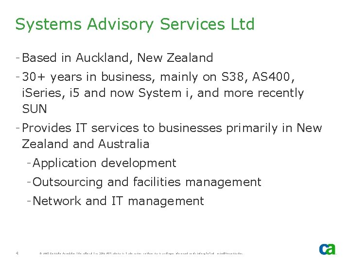 Systems Advisory Services Ltd - Based in Auckland, New Zealand - 30+ years in