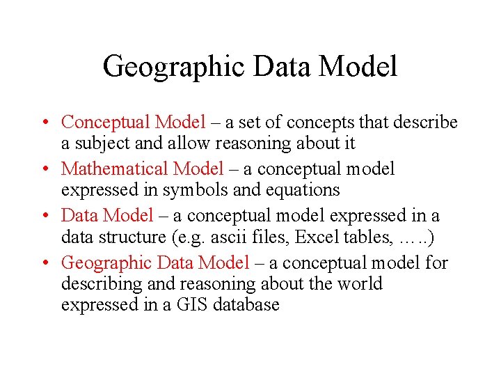 Geographic Data Model Conceptual Model a set of