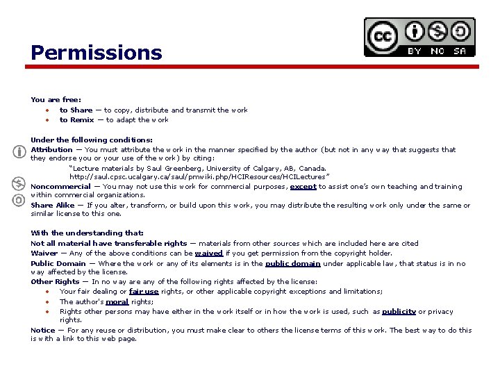 Permissions You are free: • to Share — to copy, distribute and transmit the Permissions You are free: • to Share — to copy, distribute and transmit the