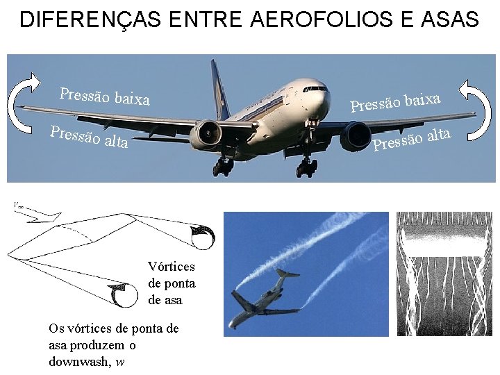 DIFERENÇAS ENTRE AEROFOLIOS E ASAS Pressão baixa Pressão baix a t l a o