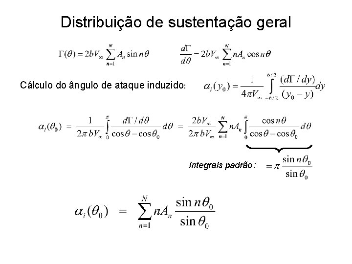Distribuição de sustentação geral Cálculo do ângulo de ataque induzido: Integrais padrão: 