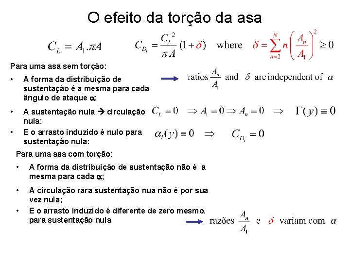 O efeito da torção da asa Para uma asa sem torção: • A forma