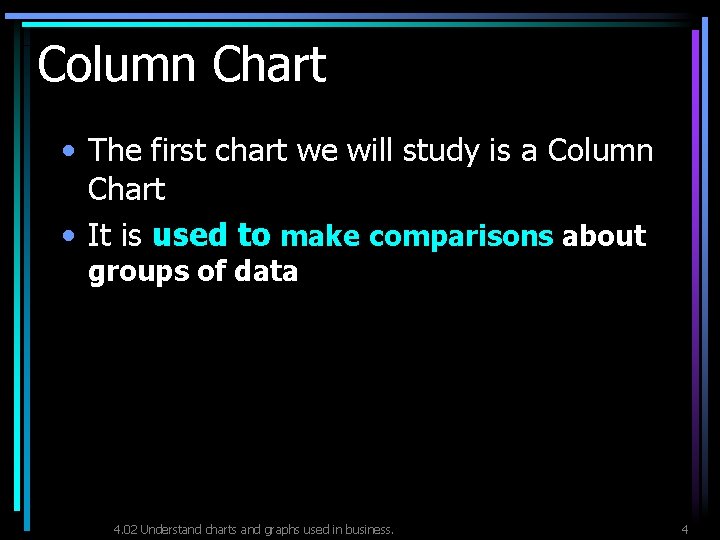 Column Chart • The first chart we will study is a Column Chart •