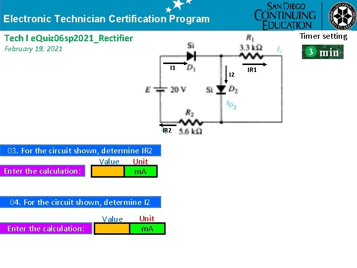 Electronic Technician Certification Program Timer Warning setting !!! Tech I e. Quiz 06 sp