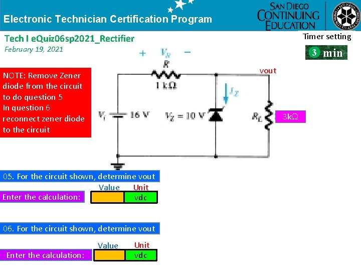 Electronic Technician Certification Program Timer Warning setting !!! Tech I e. Quiz 06 sp