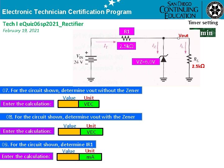 Electronic Technician Certification Program Timer Warning setting !!! Tech I e. Quiz 06 sp
