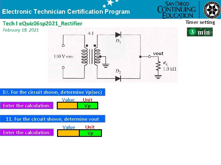 Electronic Technician Certification Program Timer Warning setting !!! Tech I e. Quiz 06 sp