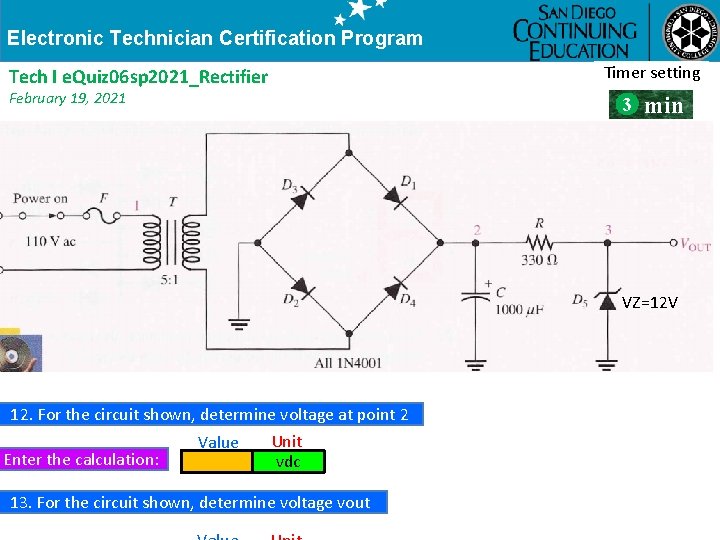 Electronic Technician Certification Program Timer Warning setting !!! Tech I e. Quiz 06 sp