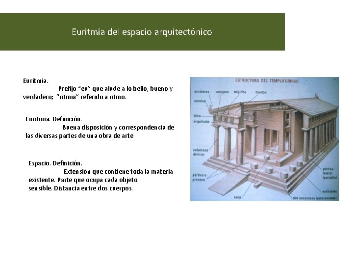 Euritmia del espacio arquitectónico Euritmia. Prefijo “eu” que alude a lo bello, bueno y