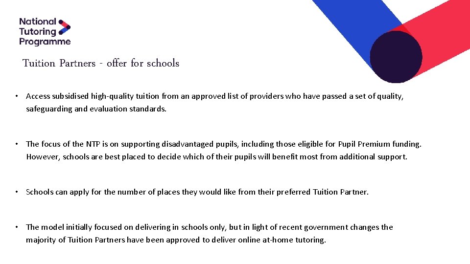 Tuition Partners - offer for schools • Access subsidised high-quality tuition from an approved