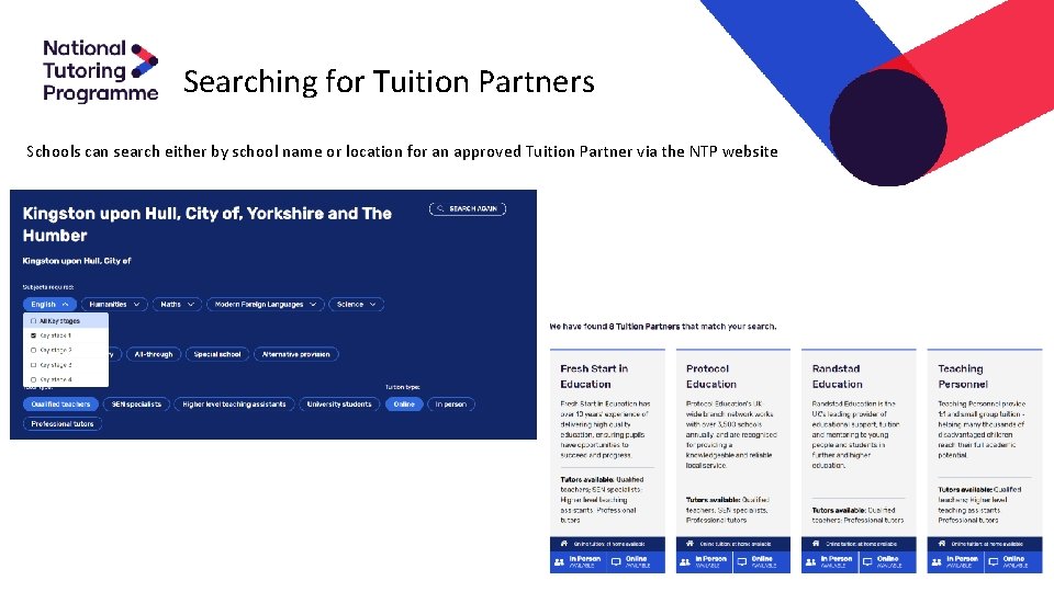 Searching for Tuition Partners Schools can search either by school name or location for