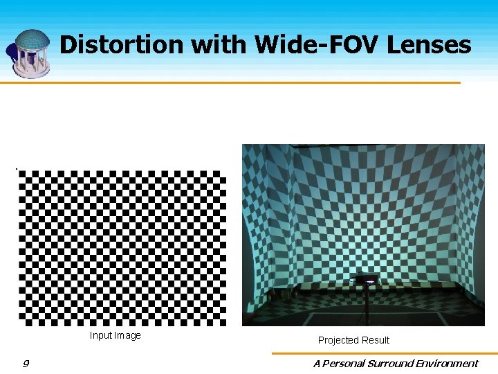 Distortion with Wide-FOV Lenses Input Image 9 Projected Result A Personal Surround Environment 
