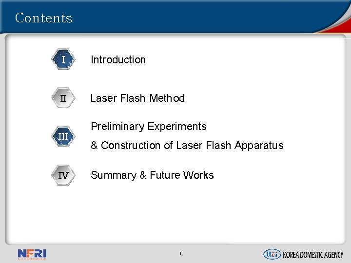 Contents I Introduction II Laser Flash Method III IV Preliminary Experiments & Construction of